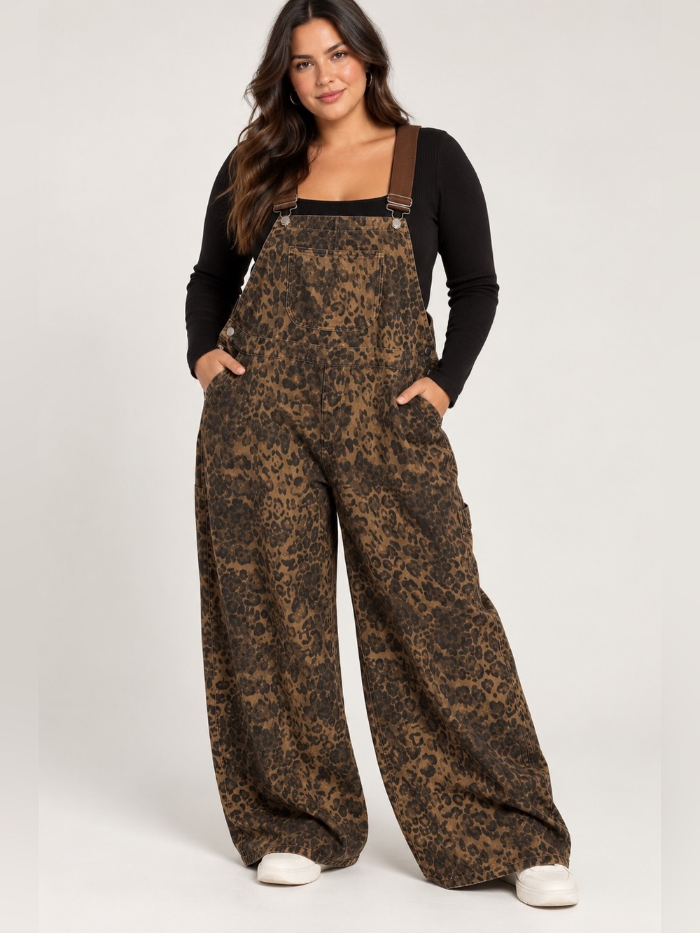 Cider Leopard Print Overalls - Brown